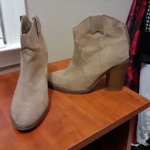 Tan Suede Heeled Ankle Boots